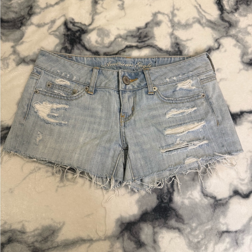Vintage American Eagle Outfitters low rise Distressed Light Blue Jean Shorts